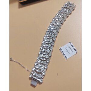 Vintage SHERMAN Canada - Rows of Swarovski Stones  Bracelet 8" Long  x 1" 1950's
